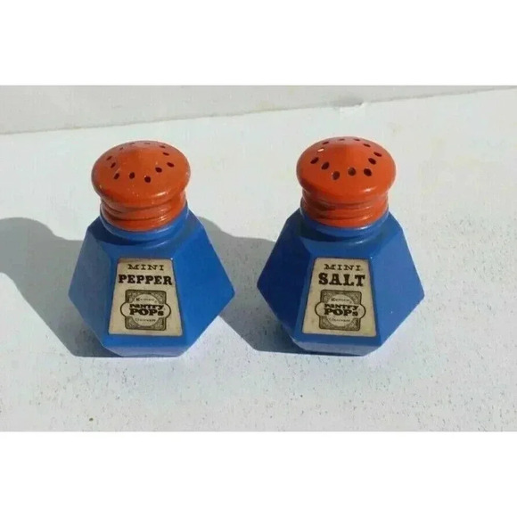 Vintage Gemco Glassware Orange / Blue Mini Pantry Pops Salt & Pepper Shaker Set - Picture 3 of 3